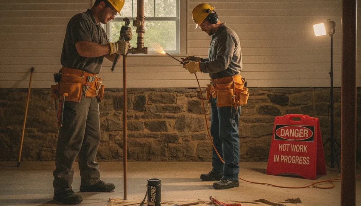 Plumber repairing pipe in Pittsburgh, PA for residential plumbing service