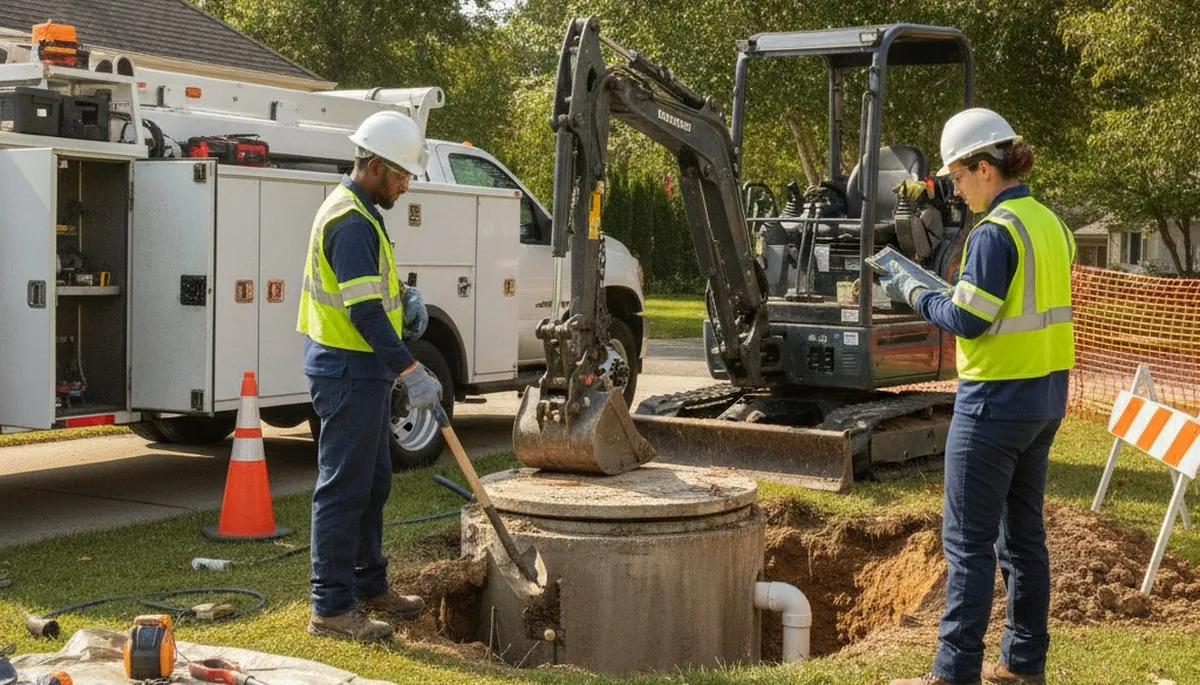 Pittsburgh, PA plumbers repairing a septic system for a home service call